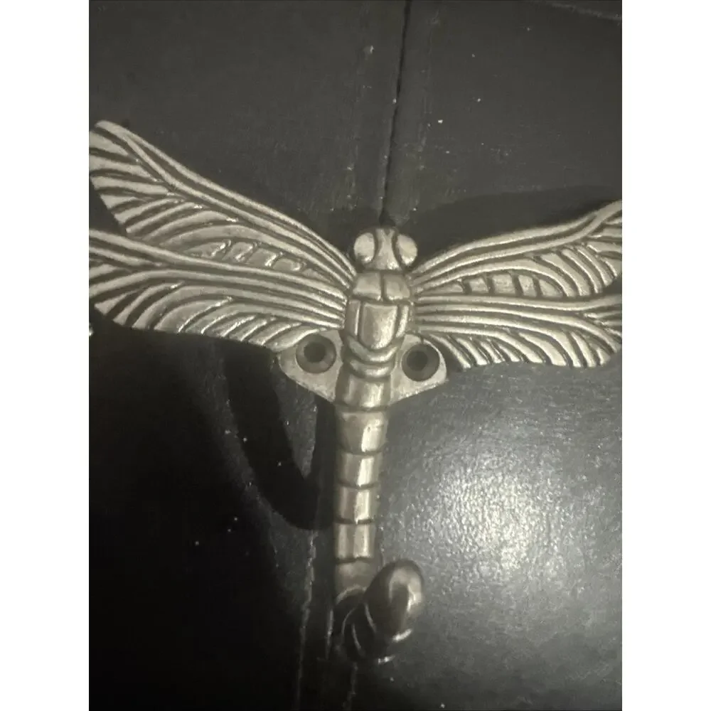 Pair Vintage Silver Tone Dragonfly Wall Hooks 4x3 Decorative Metal Coat Hook